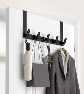 lot 38794 image: KitchLife Over The Door Hooks Hanger with Extended Arms for Easy Use by Women, Fits 1 34 Doors, L18U - Bathroom Accessories and Towel Rack Organization - 1 Pack, Glossy Black
