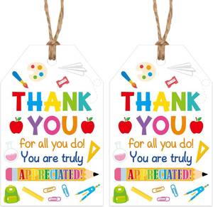 lot 38803 image: 100 Pcs Thank You Teachers Tags with String Gifts Hanging Tags Labels Teachers Appreciation Week Boxes Bags Wrapping Supplies (Tag-1)