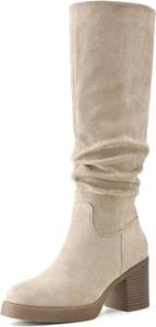 lot 38806 image: ShoeN Tale Knee High Boots for Women Chunky Heel Platform Slouchy Stretchy Suede Round Toe with Side Zipper Fall and Winter Fashion Comfortable Boots Size 39.5