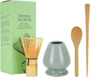 lot 38815 image: Matcha Whisk Set - Handcrafted Whisk set, Ceramic Whisk Holder (Multi-color ceramics), Traditional Tea Spoon - Authentic Japanese Matcha Tea Ceremony Kit, Matcha Set Gift (Lime)
