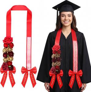 lot 38835 image: Yinder 2026 Graduation Flower Lei 56 Artificial Rose Grad Stole Necklace Ribbon Garland Gift for Party Photo Prop Decor(Red and Gold)