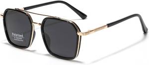 lot 38845 image: Metal Square Frame Sunglasses Big Tr90 Double Bridge Polarized Sun Glasses TAC Lens Unisex Glasses
