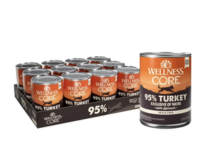 lot 38500 image: Wellness CORE 95% Natural Wet Grain Free Turkey & Spinach Dog Food, 12.5 Oz, 12 pack