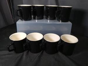 lot 4927 image: Set of 8 Black Ceramic Coffee Mugs with White Interior