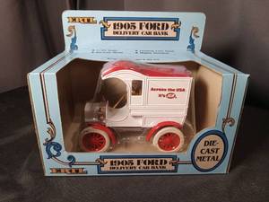lot 4933 image: ERTL 1905 Ford Delivery Car Bank IGA White Red Die Cast Metal 125 Scale
