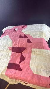 Handmade Geometric Pattern Quilt Pink and White , Donkey