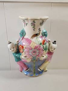 Chinese Famille Rose Porcelain Wall Vase with Children Figures