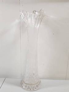 lot 96 image: Clear Glass Fluted Vase with Ruffled Edge
