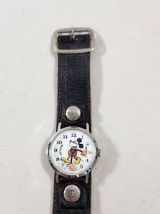 lot 117 image: Disney Mickey Mouse Watch with Black Leather Strap