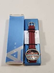 lot 119 image: Las Vegas Welcome Sign Quartz Watch with Red Leather Strap