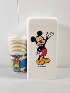 lot 120 image: Vintage Disney Mickey Mouse Cup Dispenser and Party Cups Set