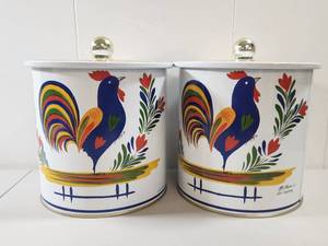 lot 145 image: HB Henriot Quimper French Pottery Rooster Biscuit Canisters Set of 2