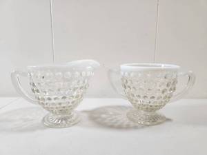 lot 149 image: Hobnail Glass Creamer and Sugar Set