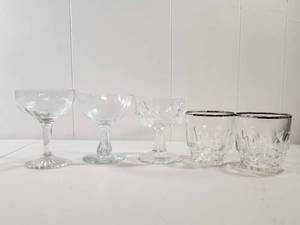 lot 160 image: Glassware Set with Silver Rim Accents