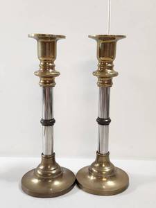 lot 166 image: Brass and Chrome Candlesticks Pair