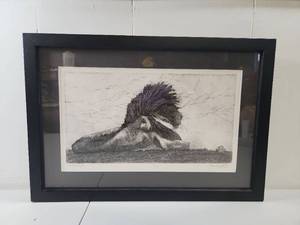 lot 188 image: Framed Etching Print of Resting Lion