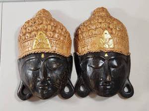 lot 189 image: Wooden Buddha Head Wall Masks with Ornate Crown