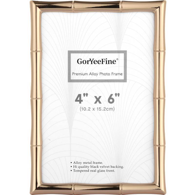 lot 1305 image: GorYeeFine Classy 4x6 Gold Bamboo Picture Frame,Luxury Zinc Alloy Photo Frame with Velvet Backing &amp Tempered Glass,Tabletop &amp Wall Mount,Wedding Gift &amp High-End Home Decor&nbsp&nbsp