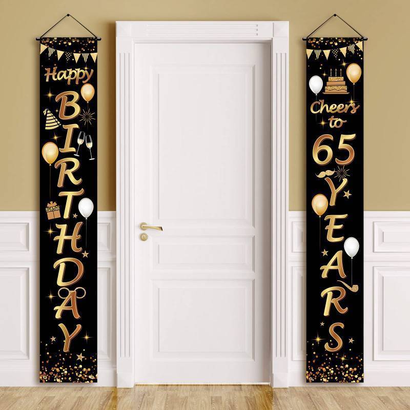 lot 1397 image: Sumind 2 Pieces 65th Birthday Party Decorations Cheers to 65 Years Banner Porch Sign Door Hanging Banner 65th Party Decorations Welcome Porch Sign for Birthday, 71 x 12 Inches (Black and Gold)&nbsp&nbsp