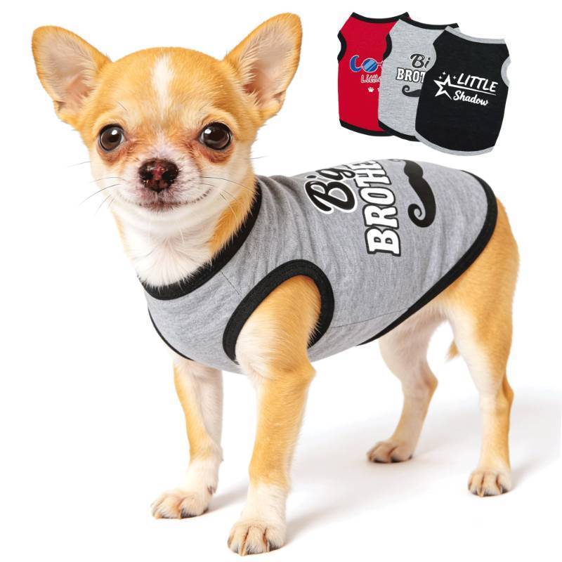 lot 1403 image: 3 Pieces Puppy Clothes Spring Dog Shirts for Small Dogs Girl Boy Cute Summer Chihuahua Clothes Soft Puppy Pet T Shirts XXSM (Red,Black,Grey, X-Small)&nbsp&nbsp