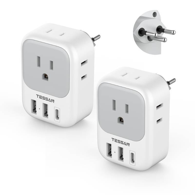 lot 1420 image: Switzerland Travel Plug Adapter 2 Pack, TESSAN Type J Adaptor with 4 Outlets 3 USB Charging Ports(1 USB C PD 20W), Swiss Travel Plug for US to Switzerland, Liechtenstein, Rwanda&nbsp