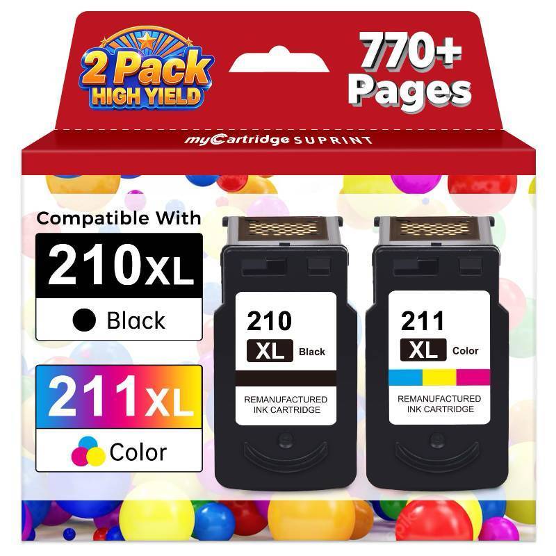 lot 1445 image: myCartridge SUPRINT 210XL 211XL Combo Pack Remanufactured Ink Cartridge Replacement for Canon 210 XL 211 XL Black Color for PIXMA MX410 IP2700 IP2702 MP240 MP250 MP495 MX340 Printer - Retail $40