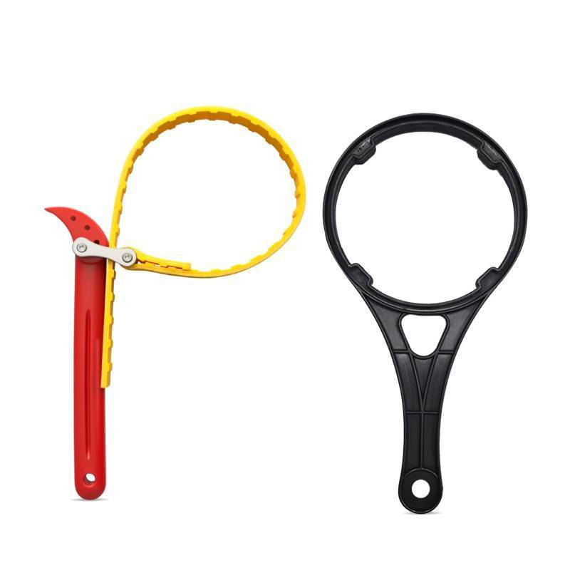 lot 1446 image: XWSFLOW Two adjustable belt wrenches of 8 inches in size for water filter replacement. Suitable for replacing water filters in shower heads and for opening cans (Yellow)&nbsp