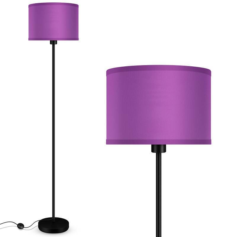 lot 1466 image: AUQUEE Floor Lamp, Standing Lamp, Modern Stand Up Lamps with Purple Lampshade, 59 Tall, Foot Switch, Simple Living Room Decor for Kids Room, Girls Room, Den, Office - Black(NO Bulb,E26 Base) - Retail $40