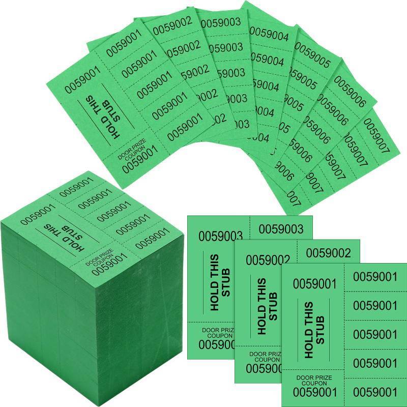 lot 1484 image: Kosiz 1000 Sheets 5 Bid Raffle Ticket Numbers Auction Tickets for Events &amp Church (Green)&nbsp