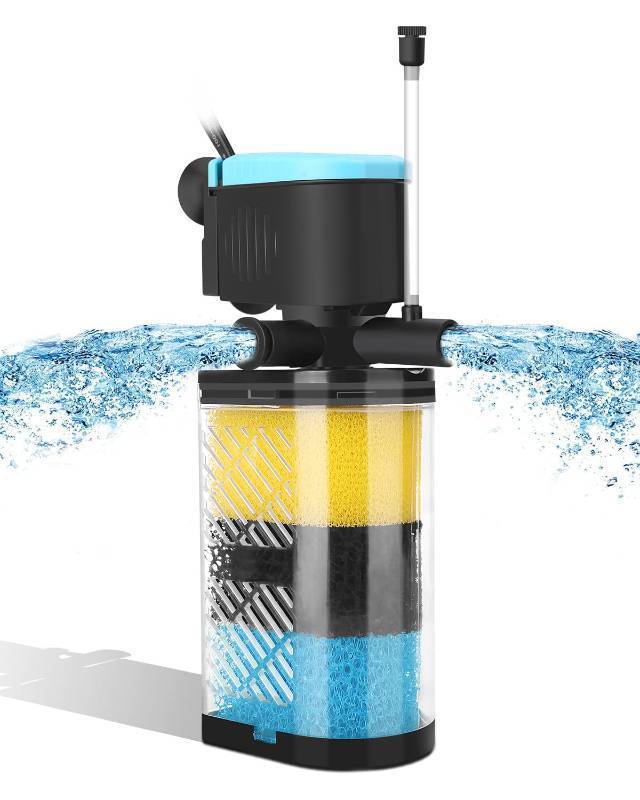 lot 1510 image: AquaMiracle Aquarium Filter 3-Stage in-Tank Filter Internal Fish Tank Filter Turtle Filter for 40-70 Gallon Fish Tanks with Dual Water Outlet & Aeration - Retail $21