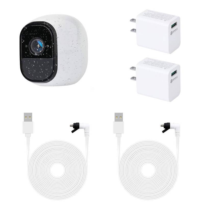 lot 1524 image: 2Pack Power Cable for Arlo Pro and Arlo Pro 2, 16.4Ft5m Weatherproof USB Cable, with Quick Charge 3.0 Power Adapter Continuously Charging Your Security Camera - by ALERTCAM - Retail $26