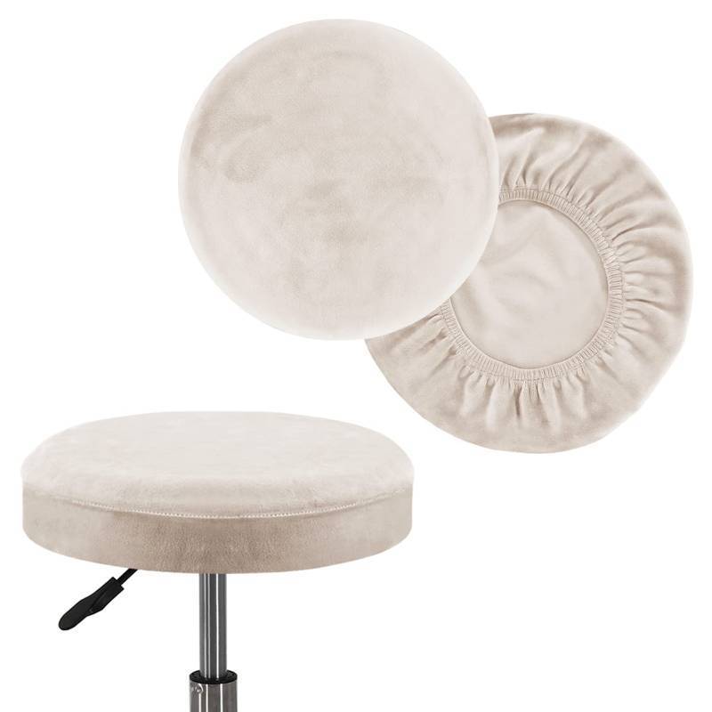 lot 1620 image: Turquoize 2 Pack Bar Stool Covers Round Stool Covers with Elastic Bands Bar Stool Seat Covers Slipcover Washable Stool Cushion Covers Feature Stretch Thick Fabric, Dia 12-14, Medium, Ivory True&nbsp