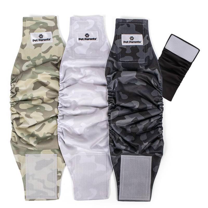 lot 1686 image: Pet Parents Washable Belly Bands for Male Dogs (3pack)  Extendrs of Durable Dog Diapers Male, Premium Male Dog Diapers &amp Dog Wraps (X-Large, Camo)&nbsp