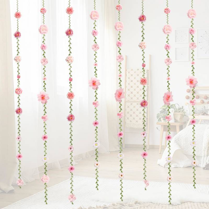 lot 1711 image: 6 PCS Artificial Rose Flowers Hanging Decorations, Flower Hanging Garland Banner for Wedding Party Background Birthday Anniversary Arch Decor (Green Leaves)&nbsp