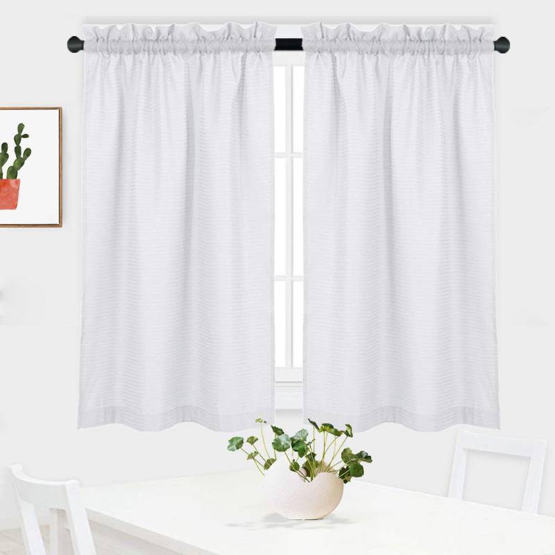 lot 1739 image: NANAN White Curtains 45 inch Long Casual Weave Small Window Curtain Kitchen Bathroom Basement Bedroom Drapes - 30 x 45, White, Set of 2 - Retail $18