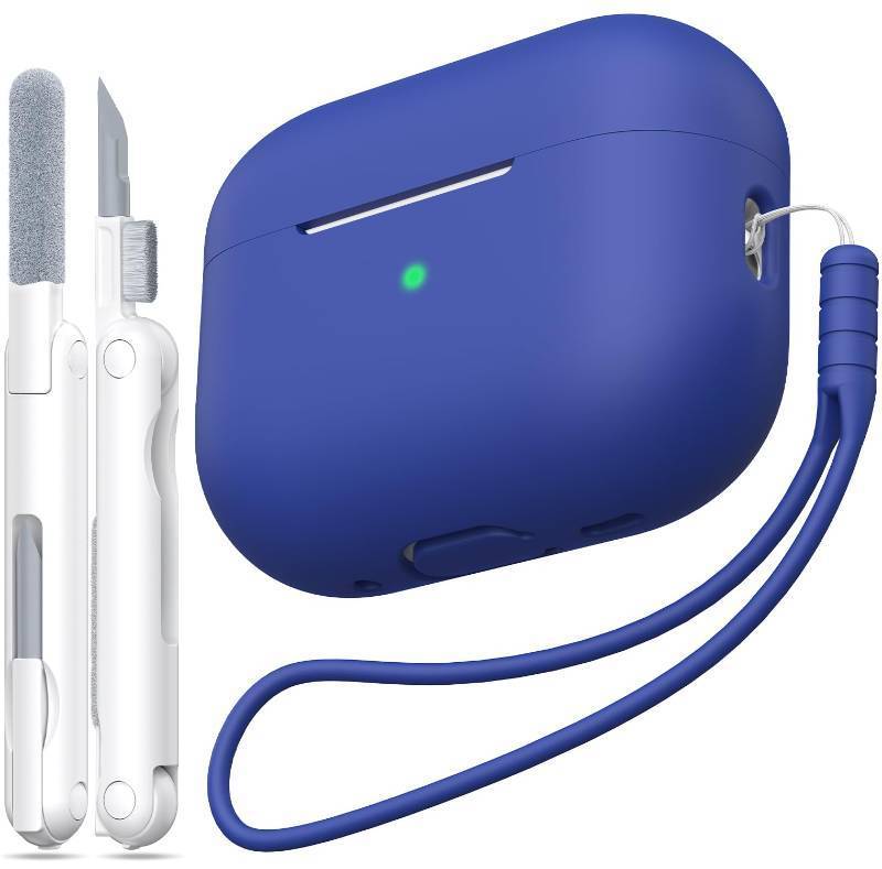 lot 1754 image: MHYALUDO for AirPods Pro 1st2nd Generation Case Cover, Military Grade Anti-Fall Soft Silicone Shock-Absorbing for AirPods Pro Case Skin Touch with Keychain and Cleaning Kit, Blue - Retail $7