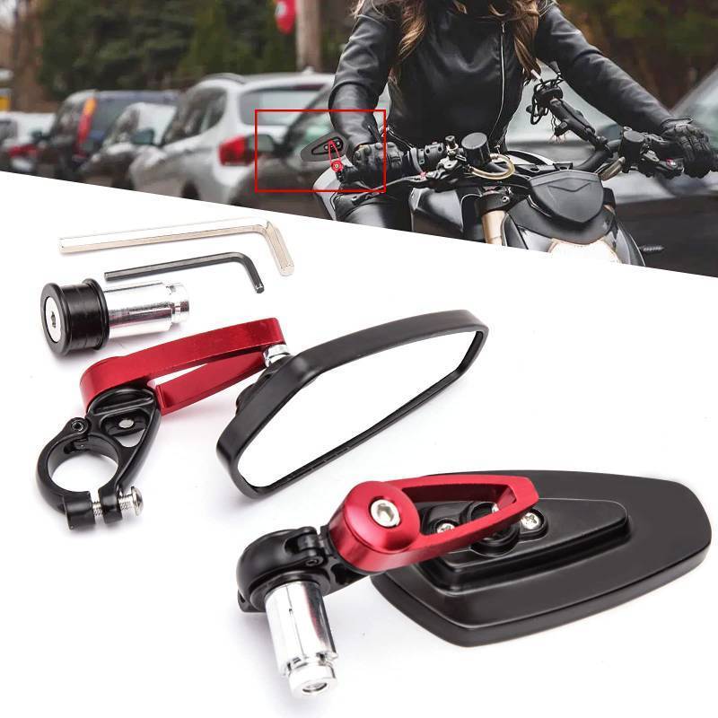 lot 1807 image: Red 78 Bar End Motorcycle Mirror Rearview CNC Motorcycle Mirrors Compatible With Honda GROM MXS125 CB500F Yamaha MT-03 MT-07 FZ-07 MT-09 MT-10 Z125 pro Z650 Z750 and More - Retail $23