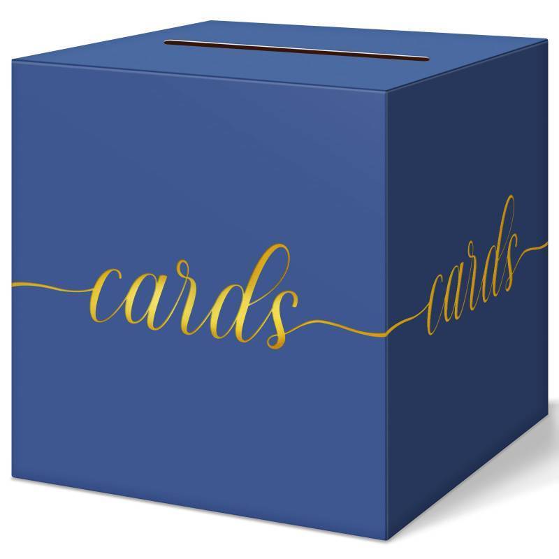 lot 1859 image: QIKSION Navy Blue Graduation Card Box, Gold Foil Gift Card Box for Graduation, Party, Wedding Reception, Birthday, Baby Shower, Raffle