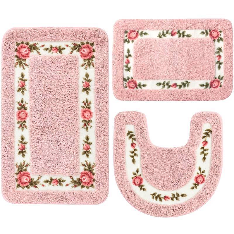 lot 1885 image: Drydiet 3 Pcs Rose Flowers Bathroom Rugs Set Coquette Room Decor Floral Carpet for Bathroom Bedroom Living Room, Floral Bath Mat Non Skid Romantic Rose Flower Area Rugs 3 Shapes(Pink,Small) - Retail $33