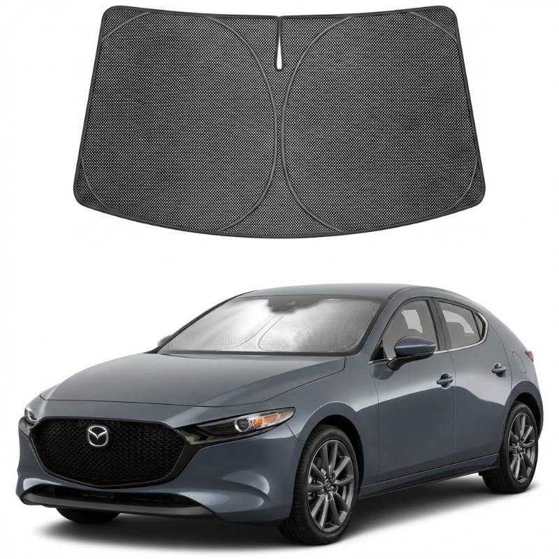 lot 1898 image: Proadsy Windshield Sun Shade Custom Fit Mazda 3 2019-2026 Ice Crystal Black Front Window Sunshade UV and Heat Blocker Foldable Visor Keeps Car Cooler for Summer Parking and Daily Use - Retail $28