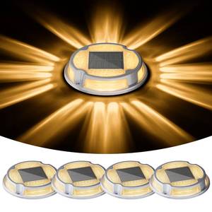 lot 2502 image: VOLISUN Solar Driveway Deck Lights Dock Marine Lights,4 Pack Solar Ground Light 2 Colors in 1 led Waterproof,Driveway Marker Light for Pathway Warning Step (WhiteWarm White),Auto OnOff - Retail $33