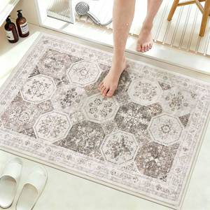 lot 2509 image: Yinhua Bathroom Rug Washable, 18x26 Inch Small Bath Mat Non Silp, Absorbent Boho Bathroom Rugs Soft Shaggy, Khaki Farmhouse Bath Mats Quick Dry for Sink Shower Bathtub - Retail $16