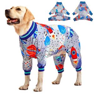 lot 2515 image: LovinPet Dog Pjs, Wound Care, Surgery Recovery Clothes, Large Pitbull Pajamas, Lightweight Stretchy Jersey Knit, Galaxy World Gray Print, Big Dog Jammies,UV Protection, Pitbull Pajamas, Pet PJs, 2XL - Retail $30