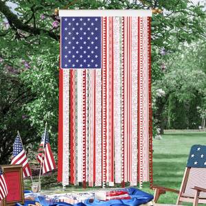 lot 2521 image: 4th of July Decorations flag- Memorial Day Patriotic Decor - 50 x 27 inches Red, White and Blue Fabric Strips American Flag Banner for Home Party, Independence Day Supplies for Indoor Outdoor Yard - Retail $22