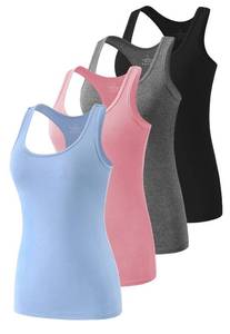 lot 2528 image: Cosy Pyro Workout Tank Tops for Women Racerback Yoga Tanks Basic Athletic Activewear-4 Packs BlackGrayBluePink M - Retail $25
