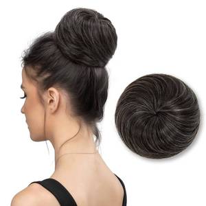 lot 2538 image: SARLA Hair Bun Extension Synthetic Drawstring Updo Fake Ballet Bun for Women Lady Donut Chignon Pepper Grey - Retail $10