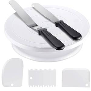 lot 2541 image: Kootek Cake Decorating Kit Baking Supplies Set Cake Turntable with 2 Frosting Straight Angled Spatula 3 Icing Smoother Scrapers Baking Accessories Tools for Beginners and Pros, Mothers Day, White - Retail $16