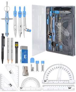 lot 2542 image: Mr. Pen- Geometry Set, 15 pcs, Blue, 6 Inch Swing Arm Protractor, Divider, Set Squares, Ruler, Compasses and Protractor - Retail $13