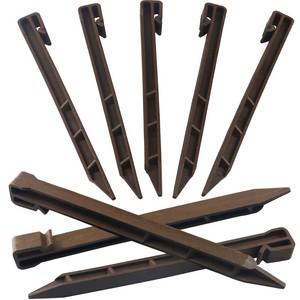 lot 2549 image: 30 PCS Brown Landscape Edging Garden Stakes, 10 Inch Landscaping Anchoring Spikes Heavy Duty Plastic Garden Netting Ground Stakes Brown for Edging & Terrace Board - Retail $19