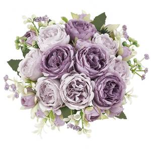 lot 2570 image: Mkono Peonies Artificial Flowers, Small Silk Flowers for Home Decor Indoor Fake Bouquet Faux Floral Arrangements Dining Table Centerpieces for Kitchen Party Decor Purple - Retail $10